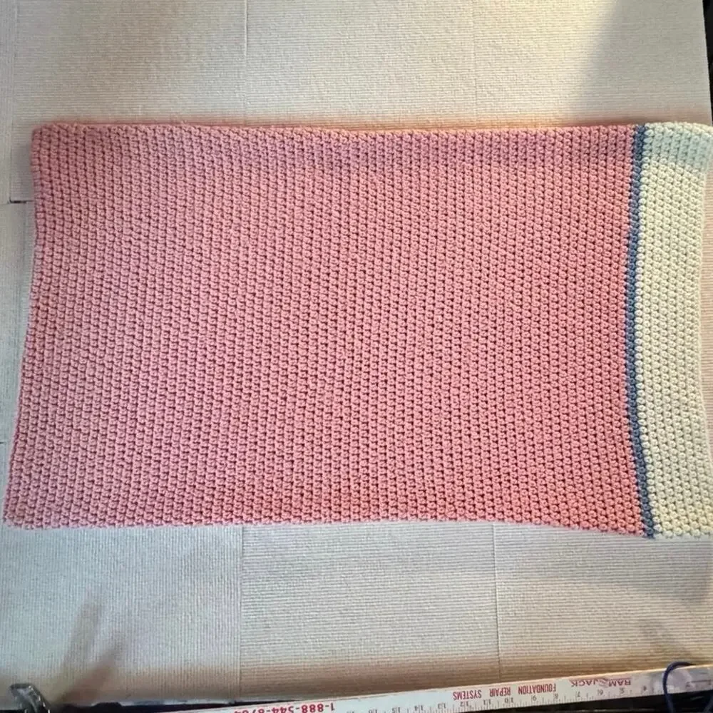 Vintage Handmade Crochet Pillow Case Cover Pink Cream Boho Cushion Sham 19x33